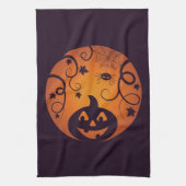 Halloween Jack o lantaarn pompoen gezicht en spin Theedoek (Verticaal)