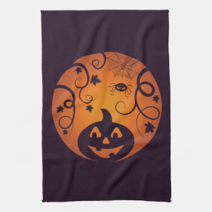 Halloween Jack o lantaarn pompoen gezicht en spin Theedoek