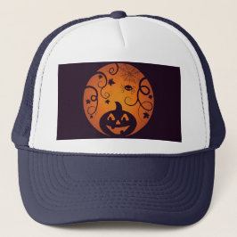 Halloween Jack o lantaarn pompoen gezicht en spin Trucker Pet