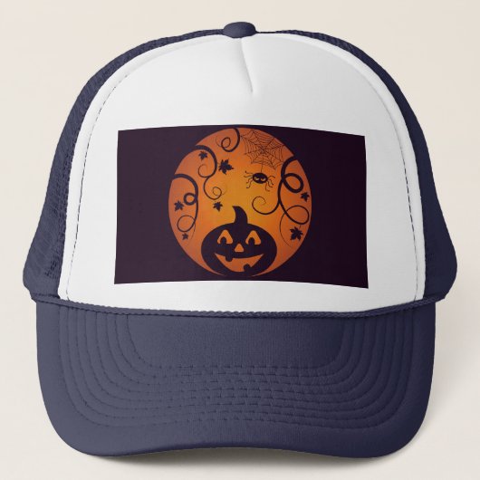 Halloween Jack o lantaarn pompoen gezicht en spin Trucker Pet (Voorkant)