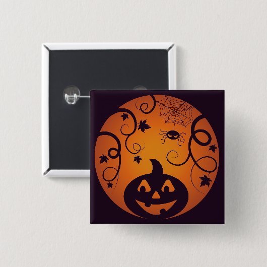 Halloween Jack o lantaarn pompoen gezicht en spin Vierkante Button 5,1 Cm (Voorkant /achterkant)