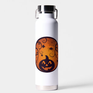 Halloween Jack o lantaarn pompoen gezicht en spin Waterfles