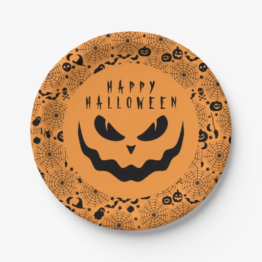 Halloween Jack O lantaarn pompoen griezelig gezich Papieren Bordje (Voorkant)