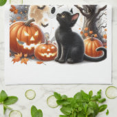 Halloween Jack O lantaarn pompoen kat wit Theedoek (Gevouwen)