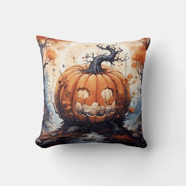 Halloween Jack O' Lantaarn Pompoen Kussen (Voorkant)