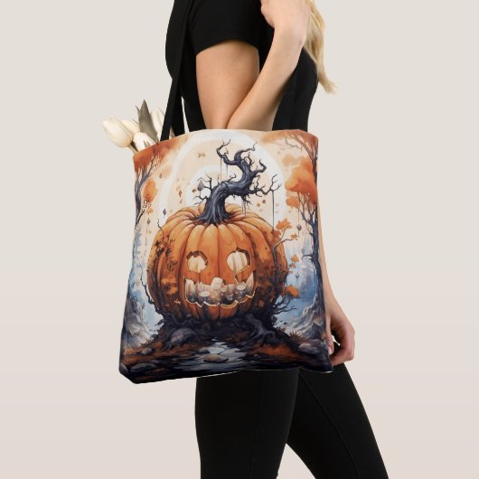 Halloween Jack O' Lantaarn Pompoen Tote Bag (Dichtbij)