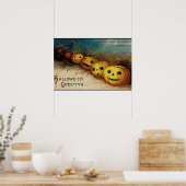  Halloween Jack O Lantaarns in een veld Poster (Keuken)