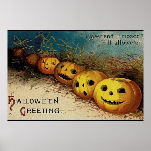 Halloween Jack O Lantaarns in een veld Poster (Voorkant)