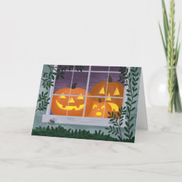Halloween Jack-o'-lantaarns in het raam Kaart