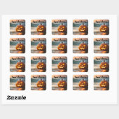 Halloween Jack-o-Lantern aan de kust Vierkante Sticker (Vel)