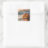 Halloween Jack-o-Lantern aan de kust Vierkante Sticker (Tas)