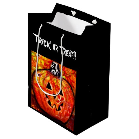 Halloween Jack-O-Lantern Abstract Sinaasappel Medium Cadeauzakje (Voorkant Gekanteld)