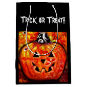 Halloween Jack-O-Lantern Abstract Sinaasappel Medium Cadeauzakje (Voorkant)