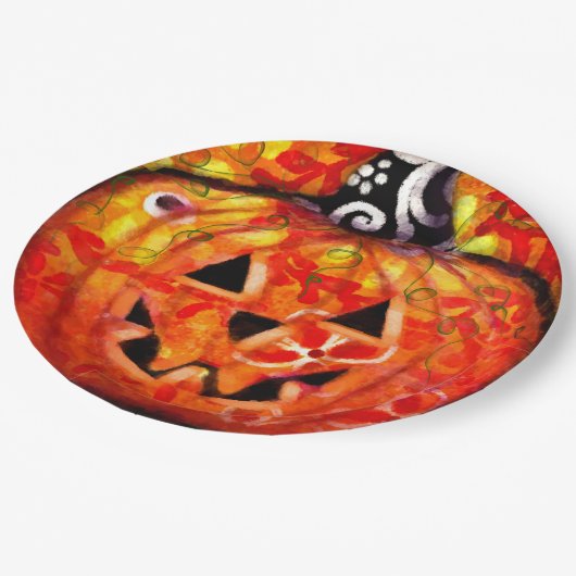 Halloween Jack-O-Lantern Abstract Sinaasappel Papieren Bordje (Gekanteld)