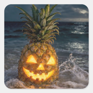 Halloween Jack-o-Lantern Ananas in Oceaansurf Vierkante Sticker