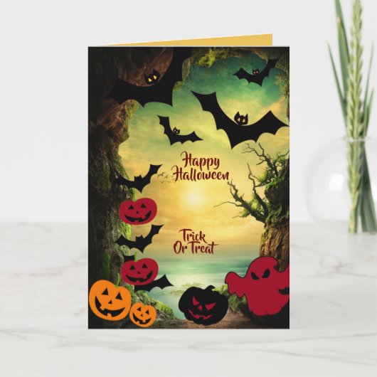 Halloween Jack O Lantern Black Bat Spooky Greeting Kaart (Voorkant)