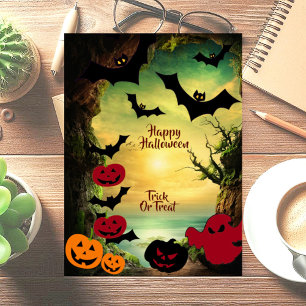 Halloween Jack O Lantern Black Bat Spooky Greeting Kaart