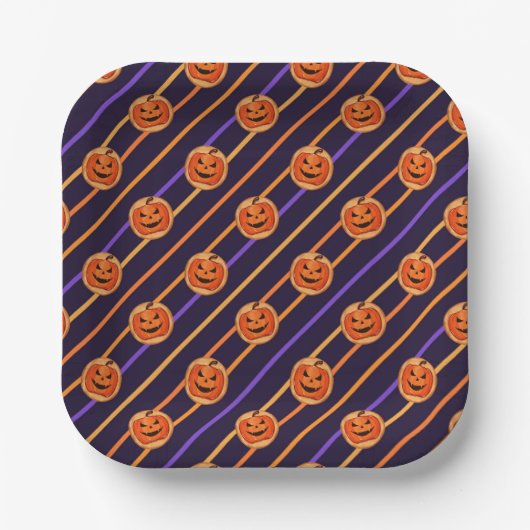 Halloween Jack-O-Lantern Black Striped Papieren Bordje (Voorkant)