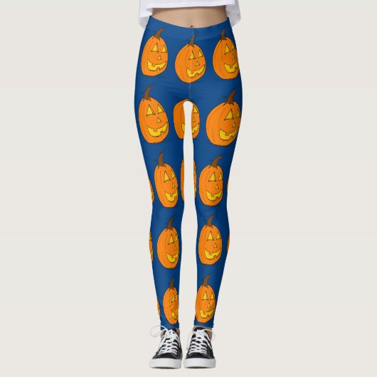 Halloween Jack o' Lantern Blue Leggings (Voorkant)