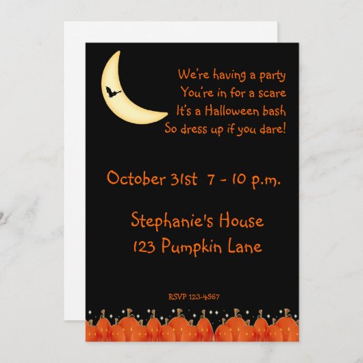 Halloween Jack-O-Lantern Border Invitation Kaart (Voorkant / Achterkant)