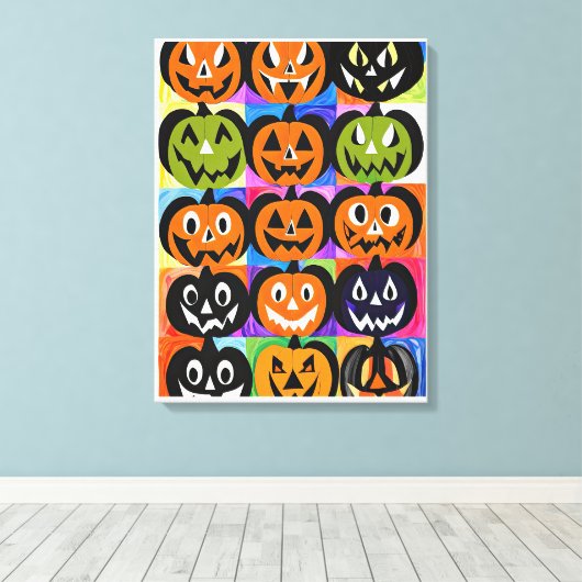 Halloween Jack-o-Lantern Canvas Afdruk (Insitu (Houten vloer))