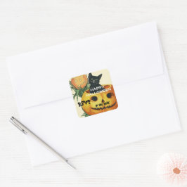 HALLOWEEN Jack O' Lantern en Black Cat Vierkante Sticker