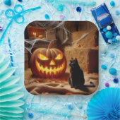 Halloween Jack-o-Lantern en Cat In Barn Papieren Bordje (Feest)