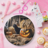 Halloween Jack-o-Lantern en Cat In Barn Papieren Bordje (Feest)