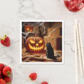 Halloween Jack-o-Lantern en Cat In Barn Servet (Insitu)