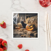 Halloween Jack-o-Lantern en Cat In Barn Servet (Insitu)