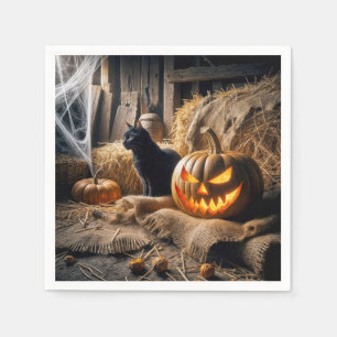 Halloween Jack-o-Lantern en Cat In Barn Servet