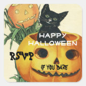 HALLOWEEN Jack O' Lantern en Zwarte Kat Vierkante Sticker (Voorkant)