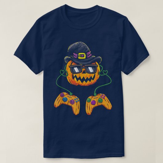 Halloween Jack O Lantern gamer pompoen met Pet Sw T-shirt (Design voorkant)