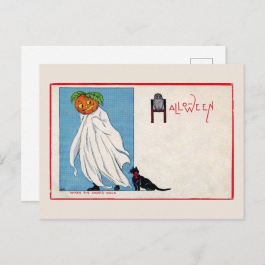 Halloween Jack O Lantern Ghost Black Cat Briefkaart (Voorkant / Achterkant)