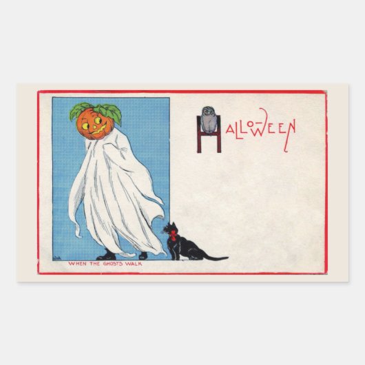 Halloween Jack O Lantern Ghost Black Cat Rechthoekige Sticker (Voorkant)
