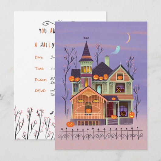 Halloween Jack-o'-lantern House Party Invitation Kaart (Voorkant / Achterkant)