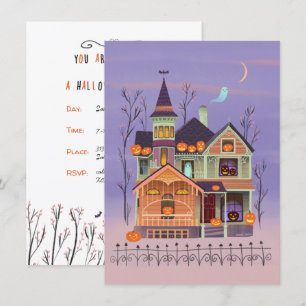 Halloween Jack-o'-lantern House Party Invitation Kaart
