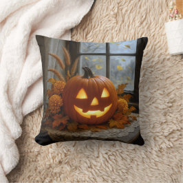 Halloween Jack-o-Lantern in de herfst bloemen Kussen