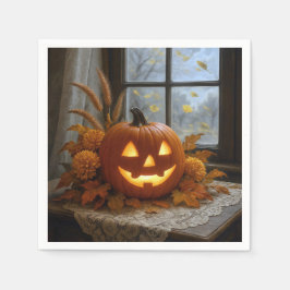 Halloween Jack-o-Lantern in herfstbloemen Servet