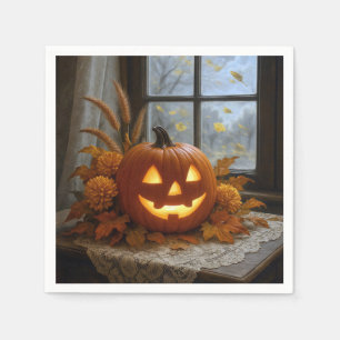 Halloween Jack-o-Lantern in herfstbloemen Servet