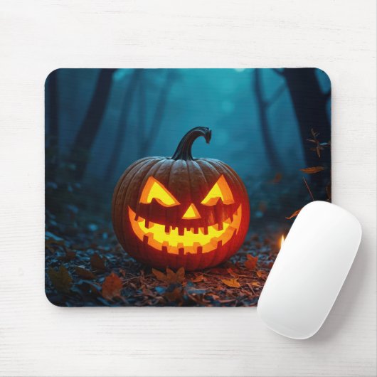 Halloween Jack-o-lantern in het bos Muismat (Met muis)