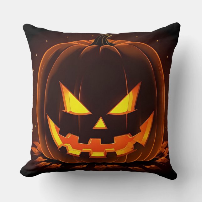 Halloween Jack-O'-Lantern Met Griezelig Gezicht Kussen (Voorkant)