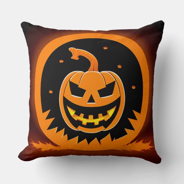 Halloween Jack-O'-Lantern met griezelig gezicht Kussen (Voorkant)