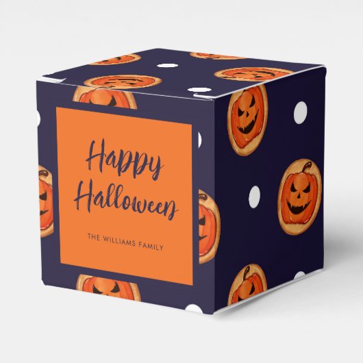 Halloween Jack-O-Lantern Navy Polka Dots Custom Bedankdoosjes (Voorkant Zijde)