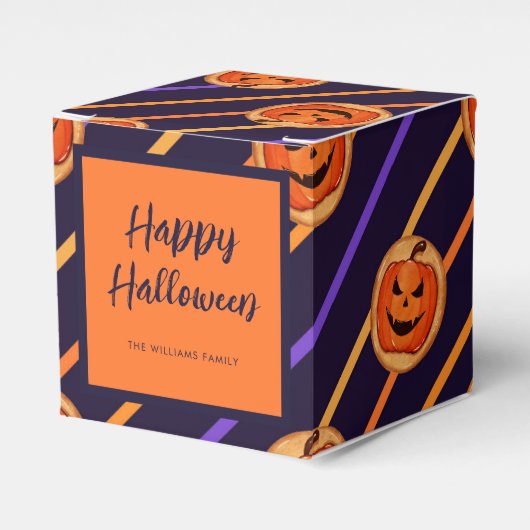 Halloween Jack-O-Lantern Navy Stripes Bedankdoosjes (Voorkant Zijde)