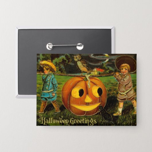 Halloween Jack-o-Lantern Oogst Nacht door Kinderen Button (Voorkant / Achterkant)
