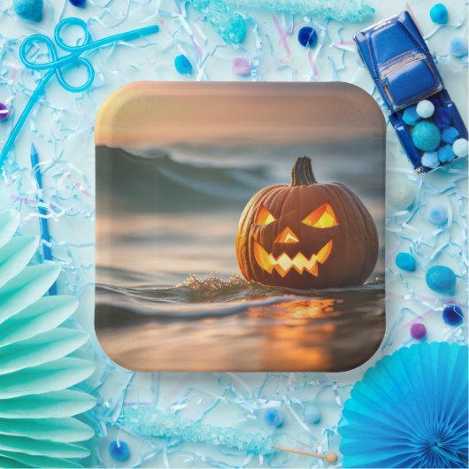 Halloween Jack-o-Lantern op de kust Papieren Bordje (Feest)