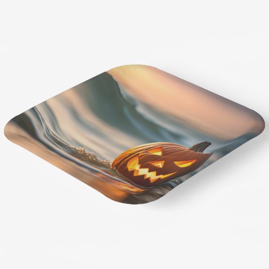 Halloween Jack-o-Lantern op de kust Papieren Bordje (Gebogen)