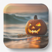 Halloween Jack-o-Lantern op de kust Papieren Bordje (Voorkant)