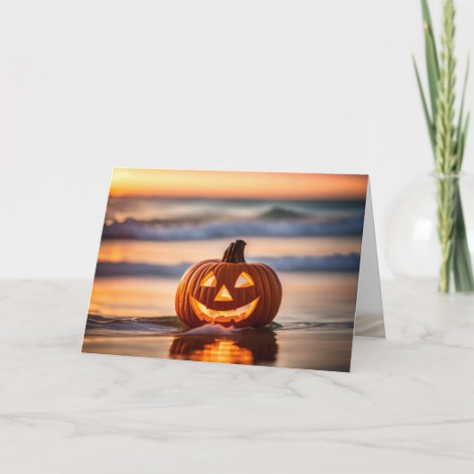 Halloween Jack-o-Lantern op het strand Feestdagen Kaart (Voorkant)